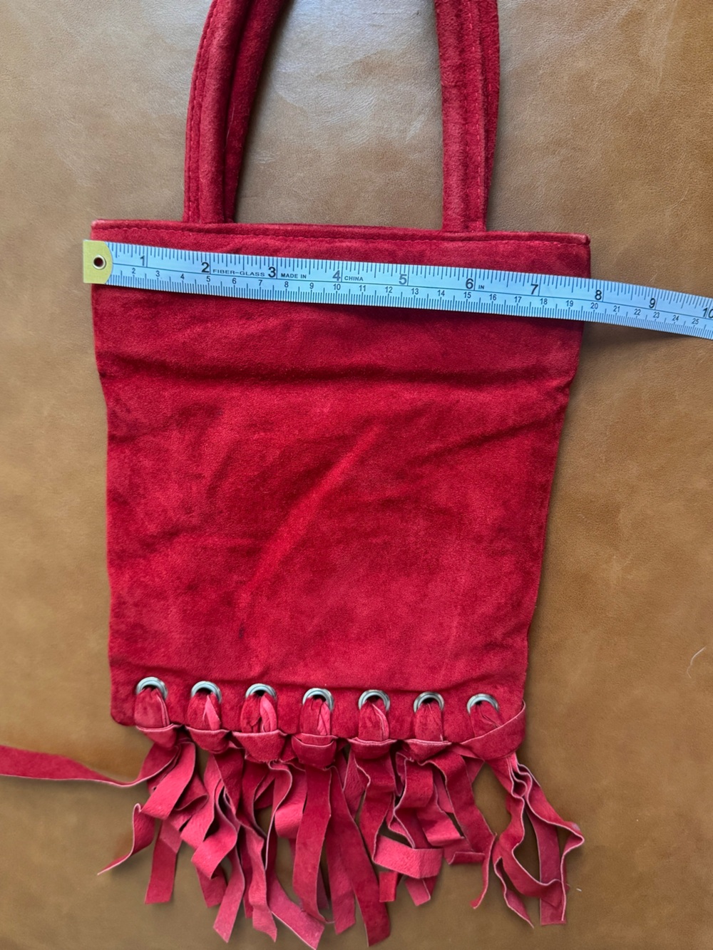 Leah Aiken Red Suede-Look Fringe Tote Bag Boho Western Shoulder Purse - Picture 2 of 5
